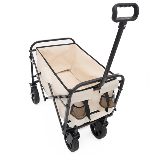 Extention Collapsible Foldable Wagon Cart Beach Wagon Heavy Duty Utility Cart Utility Wagon Grocery Cart for for Camping Shopping Sports Gardeing Fishing Supports 225lbs  cream