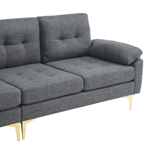 L-Shaped Sectional Sofa Couch for Living Room, Modern 4-Seater Tufted Linen Lounge Sleeper with Chaise, Dark Grey