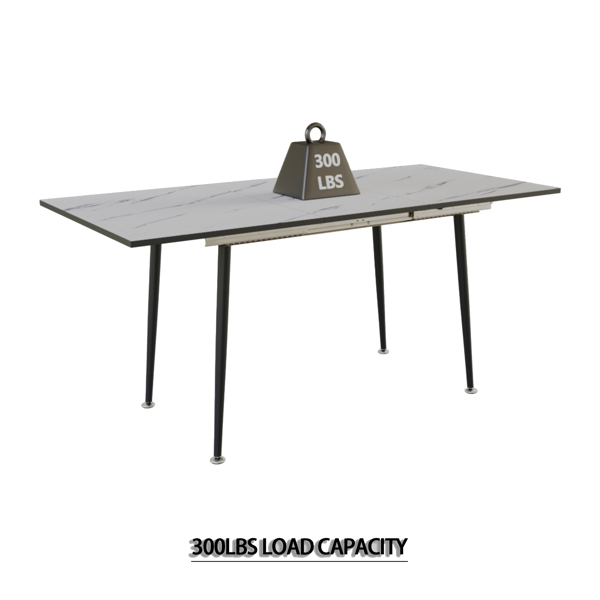 47" expandable to 63" inch MDF square white marble patterned dining table, modern industrial kitchen and dining table, equipped with tapered black metal legs,suitable for living rooms, gatherings, etc