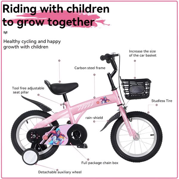 FKZNPJ 16 inch sporty kids bike with training wheels and stand Adjustable saddle Suitable for boys and girls aged 4-8 years tall Height 41-53 inches Available in a variety of colors