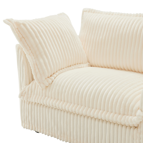 Slip-covered Armchair with 1 Big Back Cushion and 2 Big Toss Pillows, Single Deep Seat Comfy Single Couch Sofa Multiple Large Soft Pillows, Cream Corduroy Fabric