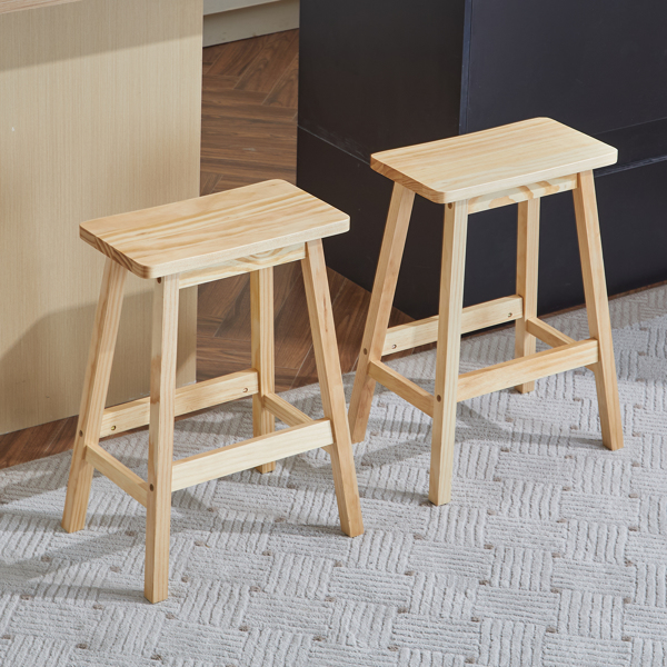 Set of 2 Saddle Seat Counter Stools, 24" Wood Bar Stools for Dining Room Kitchen Pub Chair, Wood Color