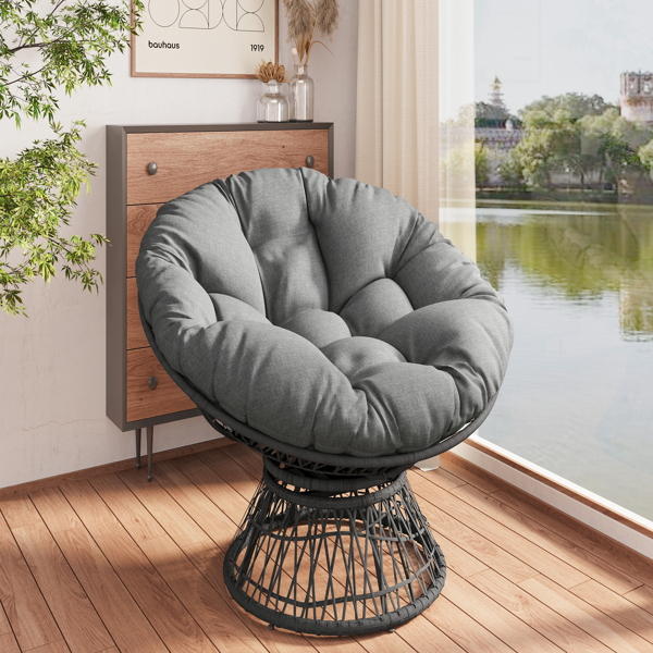 41.5" Ergonomic Wicker Chair with Cloud Thick Density Fabric Cushion,3-proof Cover,High Capacity Iron Frame,Fluid 360 Degree Swivel for Reading,Living Room, Bedroom,Lounge,Gray Base,2 Colors