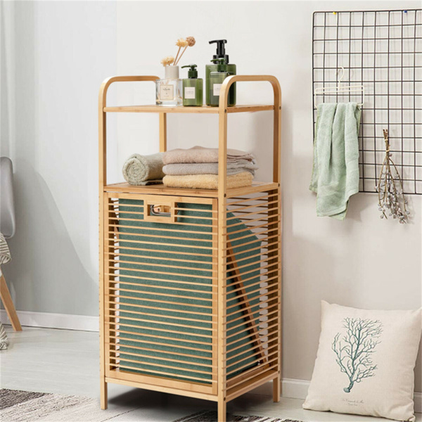 Bamboo Bathroom Shelf with Tilt-out Laundry Hamper