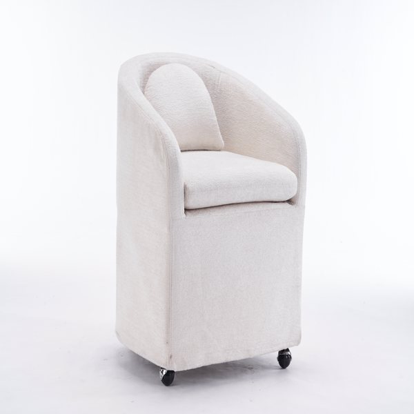 059-Set of 1 Chenille Fabric Dining Armchair With Back Cushion and Universal Wheels,Beige