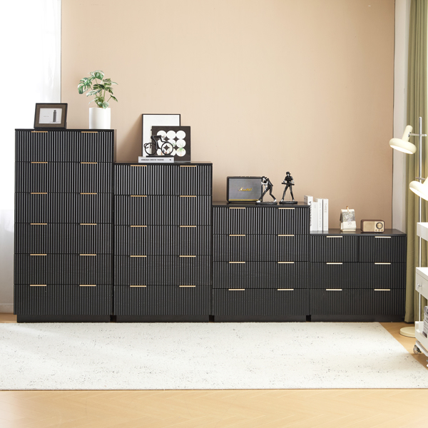 FCH Black P2 Particle Board and Density Board 7241117cm Wavy Pattern Drawer Front Five-Level Six-Drawer Cabinet