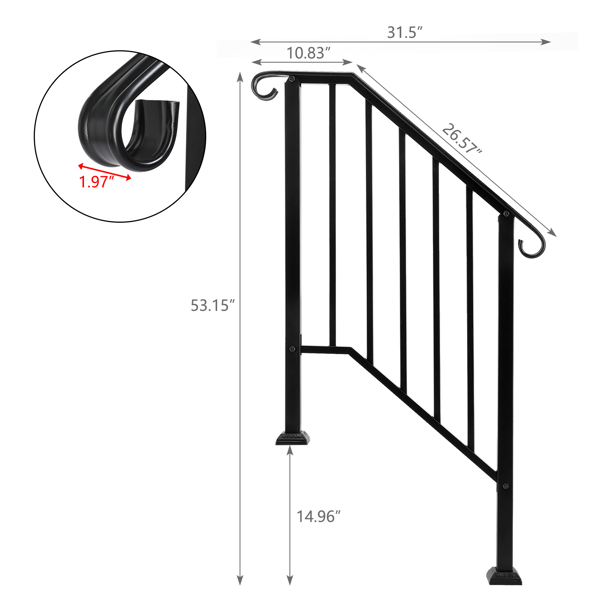 Artisasset Matte Black Outdoor 2-Step Iron Handrail （same as 82359152）