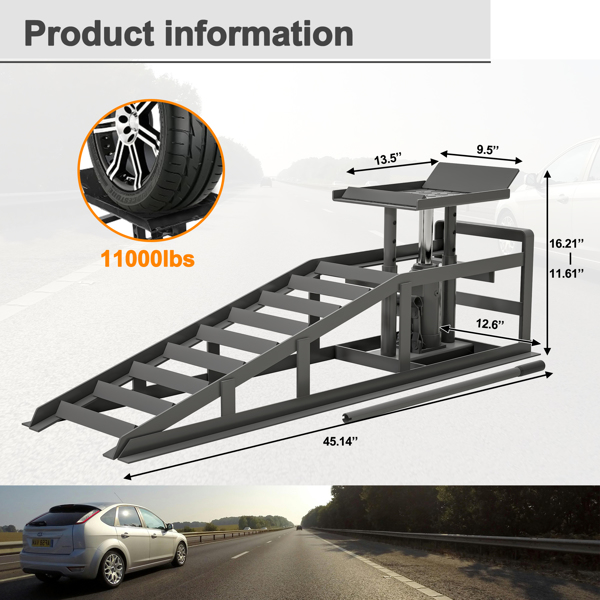 2 Pack Hydraulic Car Ramps 5T 11000lbs Low Profile Car Lift Service Ramps Truck Trailer Garage, Height Hydraulic Vehicle Ramps, Gray