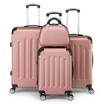 FCH Corner-Protected Four-Piece Set ABS Luggage 20in, 24in, 28in + 12in Handbag with ABS Material and Steel Telescopic Handle in Trendy Rose Gold