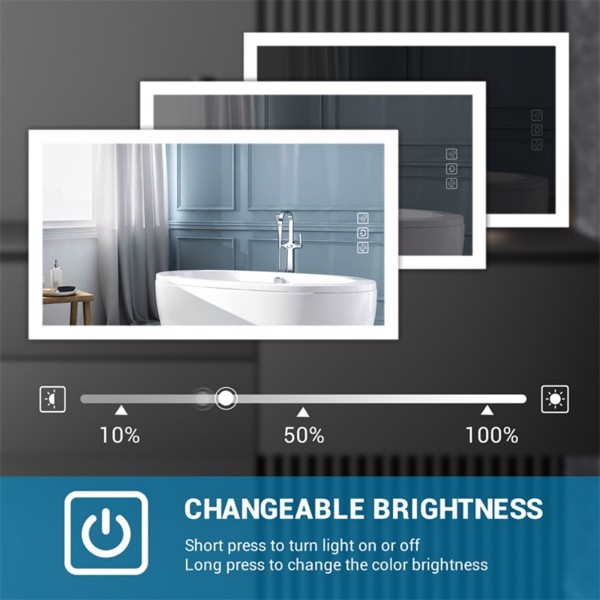 Bright LED Bathroom Mirror 40" x 24" Front Light, 5 Mins Defog, Full HD Reflected, 3 Colors Dimmable, Wall Mounted[Unable to ship on weekends, please note that]