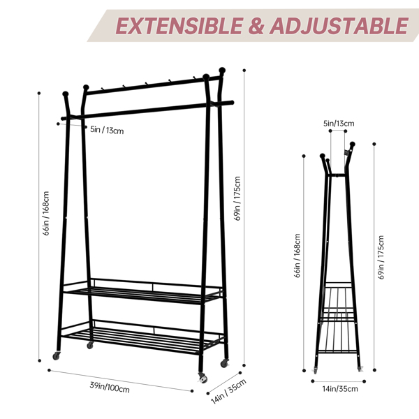 1pc, Double layer  Garment Rack with Wheels, Freestanding Clothing Rack for Hanging Clothes,Multi-functional Bedroom Clothes Rack