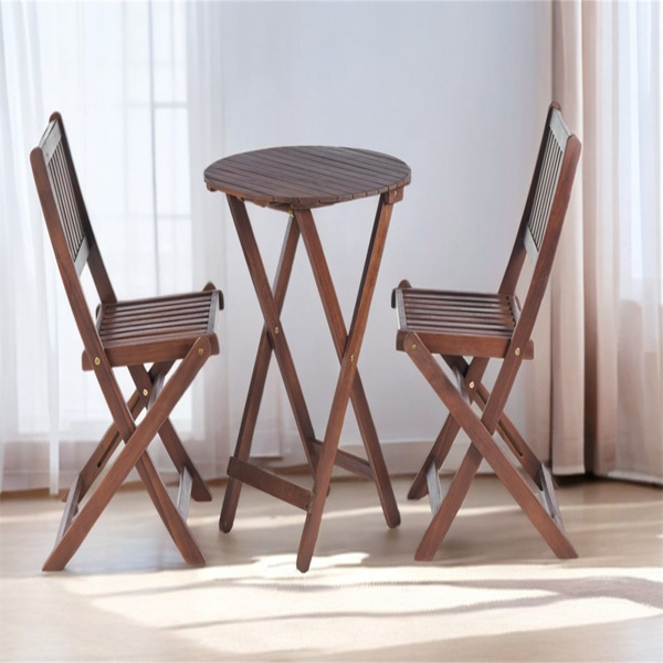 3 件套相思木小酒馆套装，木制折叠庭院家具，适用于花园后院阳台门廊，带 1 张咖啡桌和 2 张折叠椅，自然染色-15