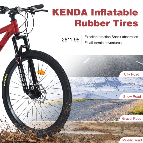 Mountain Bike for Men and Women 26 inch 24 Speed Suspension Fork KENDA Tires