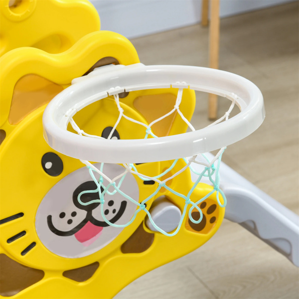 Yellow Toddler Slide for Indoors with Basketball Hoop