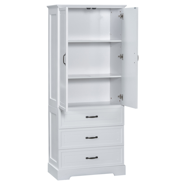 Tall Bathroom Storage Cabinet, Cabinet with Two Doors and Drawers, Adjustable Shelf, MDF Board, White