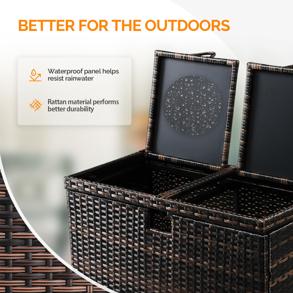 Outdoor Large Wicker Trash Bins, 72 Gallon Hideaway Rattan Trash Cans with Dual Lids for Porch Backyard Deck Patio Poolside, Brown