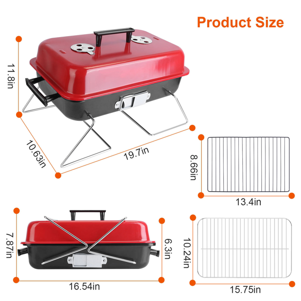 Portable Charcoal Grill Outdoor Tabletop Grill Small Barbecue Smoker Folding BBQ Grill with Lid for Backyard Camping Picnics Beach