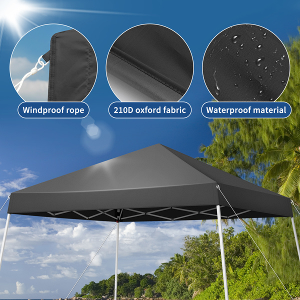 8x8ft Pop Up Canopy Tent, Outdoor Tent Canopy Foldable Portable Canopies for Camping, Patio, Easy Up Gazebo Canopy with Carry Bag Slant Legs, Dark Grey