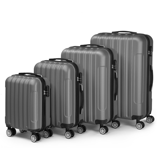 FCH Four-Piece Set Vertical Stripe ABS Luggage 16in, 20in, 24in, 28in with ABS Material and Steel Telescopic Handle in Classic Dark Grey