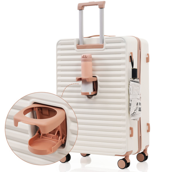 Luggage 3 Piece Sets20"24"28", 20 "24" with front pocket,Hard Shell Luggage Carry on Luggage Set with TSA Lock , usb, universal wheel,cup holder,milky white