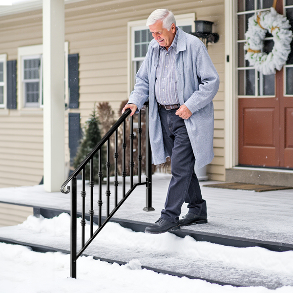 Matte Black Outdoor 3 Level Iron Handrail