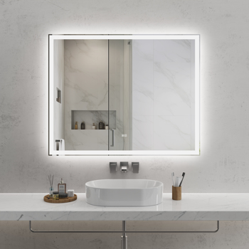 50\\"x40\\" Modern LED Smart Mirror Bathroom Mirror, Front Lit & Back Lit With 3 Color Adjustable, Memory Function, Anti-Fog, Time Mode Control[Unable to ship on weekends]