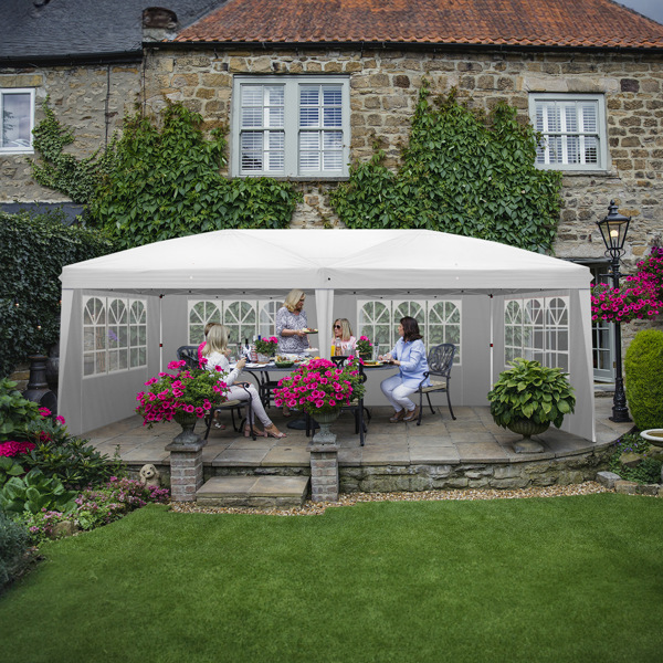 3 x 6m Four Windows Practical Waterproof Folding Tent White