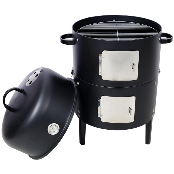 17 Inch Steel Charcoal Smoker, Heavy Duty Round BBQ Grill for Outdoor Cooking, Black