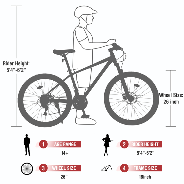 Mountain Bike for Men and Women 26 inch 24 Speed Suspension Fork KENDA Tires