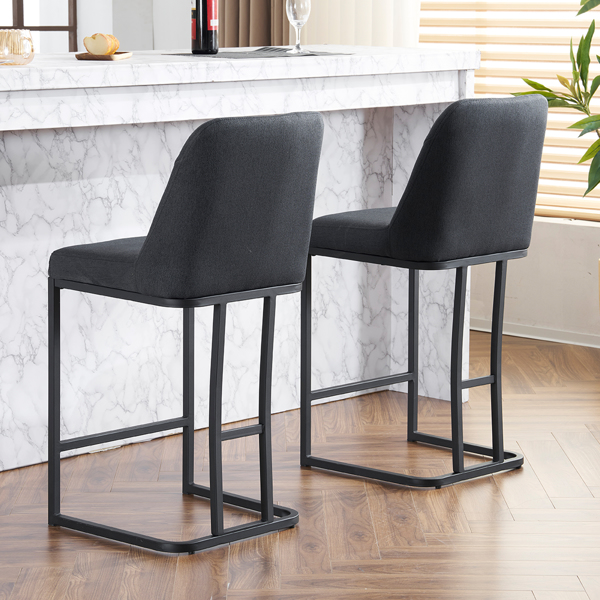 Set of 2,Modern Upholstered Bar Stool with Button-Tufted Backrest, Counter Height Chair with Sturdy Metal Frame, Comfortable Padded Seat for Kitchen, Bar, or Dining Room - Grey