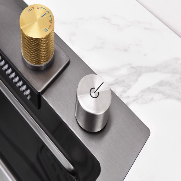 瀑布厨房水槽，黑色不锈钢单碗，带飞雨水龙头和砧板的多功能工作站，30×18“【周末不发货，TK/TEMU订单仅支持自提】-12