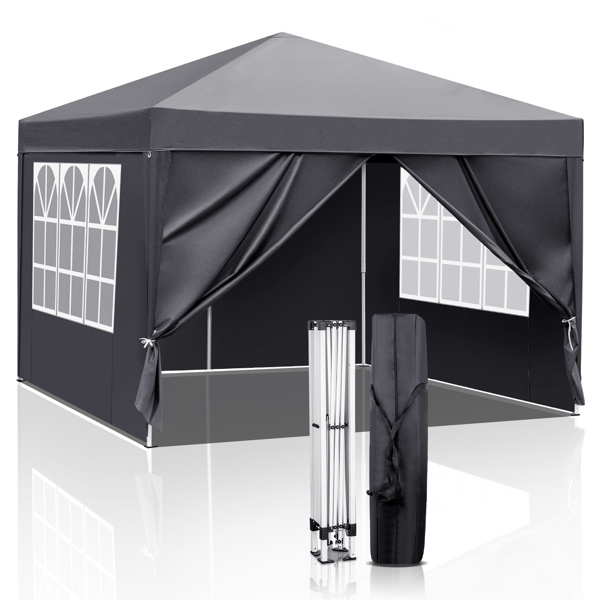 10x10ft Outdoor Pop Up Canopy, Portable Instant Canopy Tent with 4 Sidewalls for Outdoor Events Party Wedding Birthday Graduation, Dark Grey