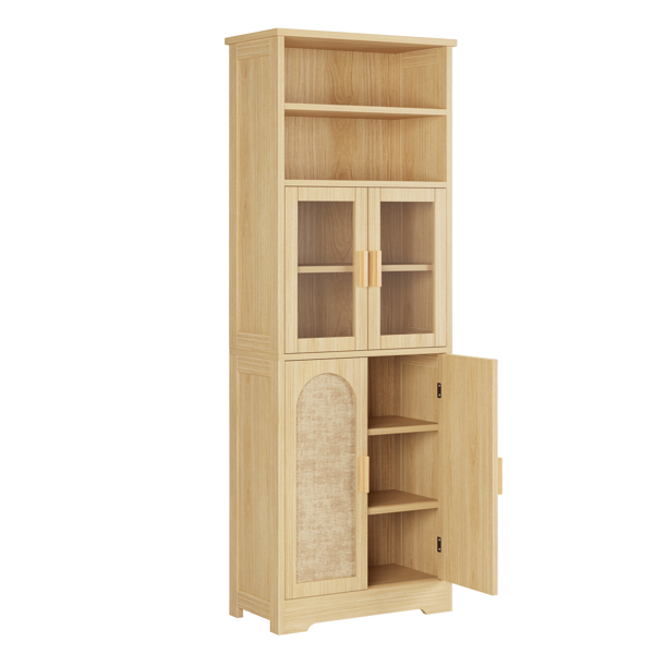 FCH 4 doors 6 layers with rattan surface Triamine board veneer 60*30*170cm display cabinet original wood color N001