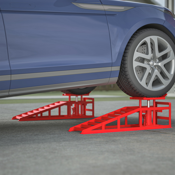 2 Pack Hydraulic Car Ramps 5T 11000lbs Low Profile Car Lift Service Ramps Truck Trailer Garage, Height Hydraulic Vehicle Ramps, red