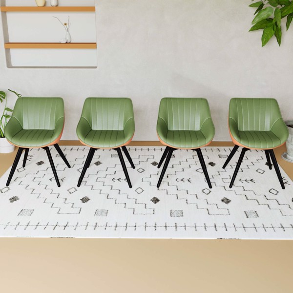 一套4把餐椅，中世纪现代厨房餐椅，黑色金属腿PU装饰椅，适合家庭和厨房（绿色和橙色）-3