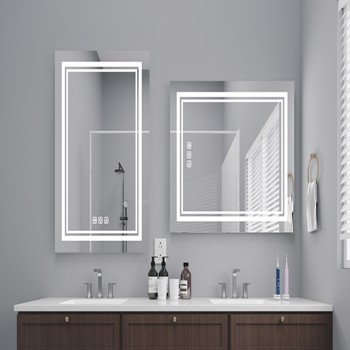 LED Bathroom Mirror 36\\" x 28\\" Front and Backlight, 5 Mins Defog, 5MM Full HD Reflected Wall Mounted 3 Colors Stepless Dimmable, Memory Function[Unable to ship on weekends, please note that]