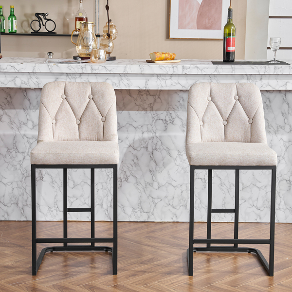 Set of 2,Modern Upholstered Bar Stool with Button-Tufted Backrest, Counter Height Chair with Sturdy Metal Frame, Comfortable Padded Seat for Kitchen, Bar, or Dining Room - Beige