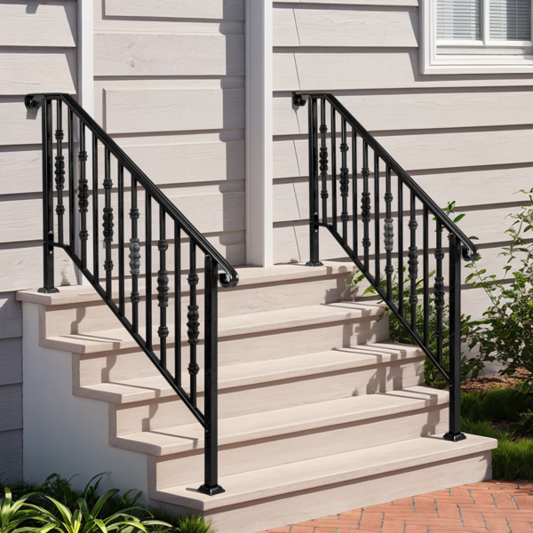 Matte Black Outdoor 4 Level Iron Handrail