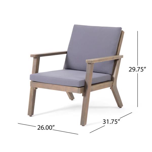 Temecula Outdoor Acacia Wood 4-Seater Chat Set_Loveseat&Coffee Table&2 Club Chairs - Gray Finish + Dark Gray Cushion