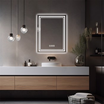 LED Bathroom Mirror 36\\" x 28\\" Front and Backlight, 5 Mins Defog, 5MM Full HD Reflected Wall Mounted 3 Colors Stepless Dimmable, Memory Function[Unable to ship on weekends, please note that]