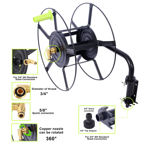 Swivel Hose Reel Wall Mount - 180 Degree Pivot Hose Hanger - Great for Garden Storage - Hose Holder Wall Mount for Garden Hose - Heavy Duty Steel Hose Hanger for Hose Reels