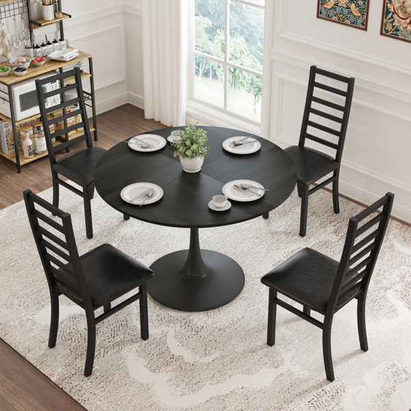 Dining Table Set for 4, 47 Inch Tulip Table with 4 Chairs for Dining Room ,Coffee Shop ,Small Spaces(Black Dining Table and Black Dining Chair )