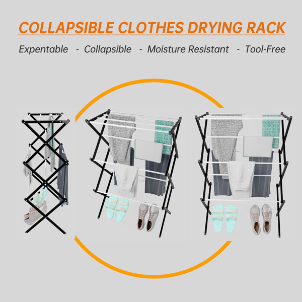 1pc, Foldable Portable Laundry Drying Rack for Indoor Air Drying Clothing, Collapsible Clothes Drying Rack, for Air Drying Clothing, Black and White