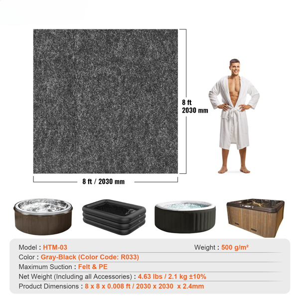 80 x 80 Inch Hot Tub Mat, Extra Large Inflatable Hot Tub Pad, Slip-Proof Backing, Absorbent Spa Pool Ground Base Flooring Protector Mat Reusable Outdoor & Indoor, Also For Car Repair(Excluding bathtub