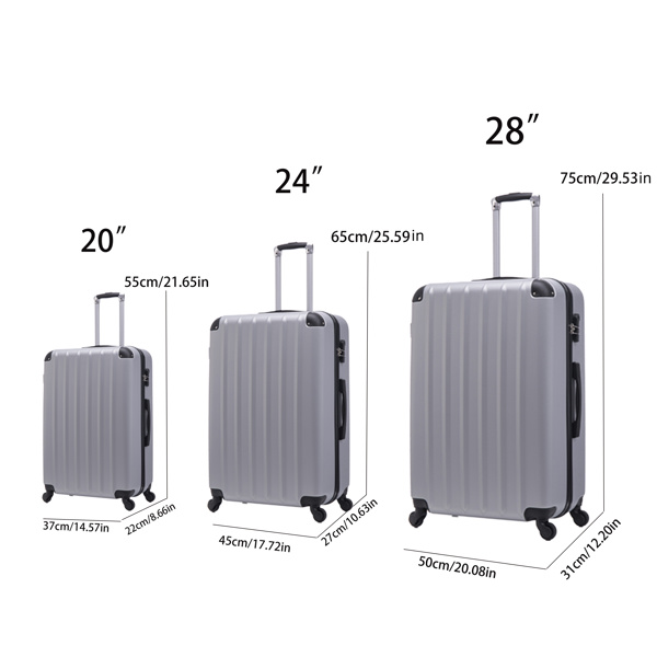 3-piece ABS hard luggage set with universal wheels and luggage password lock, 20/24/28 inches