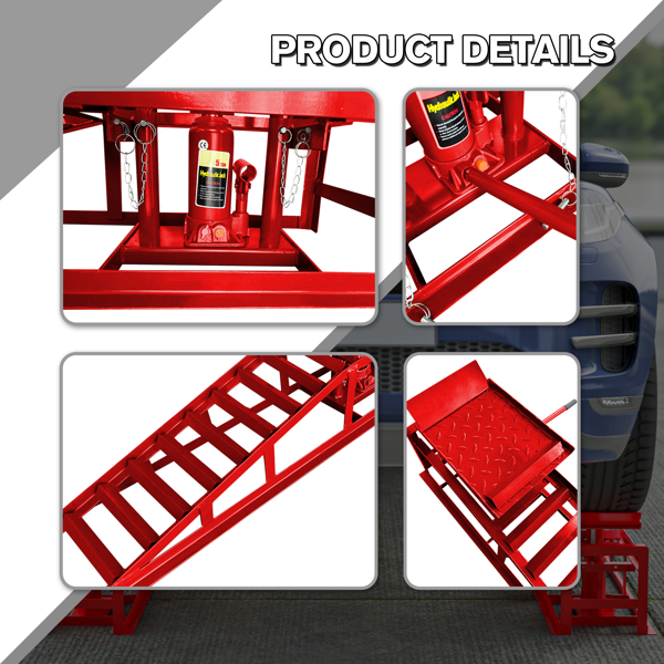 2 Pack Hydraulic Car Ramps 5T 11000lbs Low Profile Car Lift Service Ramps Truck Trailer Garage, Height Hydraulic Vehicle Ramps, red