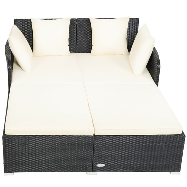 White Outdoor Rattan Daybed with Upholstered Cushions