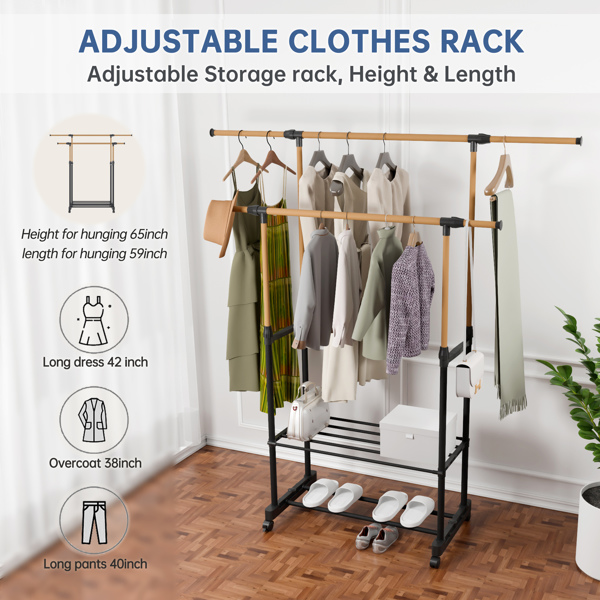 1pc, with wheels independent clothes rack , laundry drying rack, foldable and adjustable length, saving space indoor and outdoor clothes drying rack