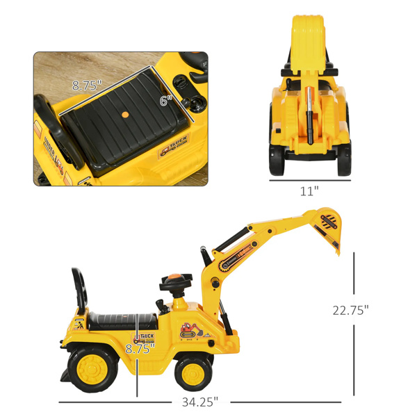 2-in-1 Ride On Excavator Pull Cart with Horn