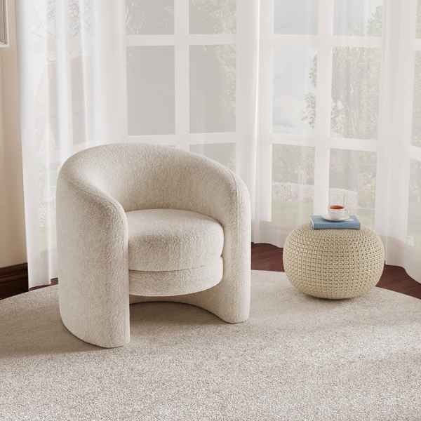 Modern Curved Back Upholstered Accent Chair, Soft Cozy Boucle Fabric, Comfortable Plush Seating, No Assembly Required, Versatile Style for Living Room/Reading Room/Bedroom, Ivory